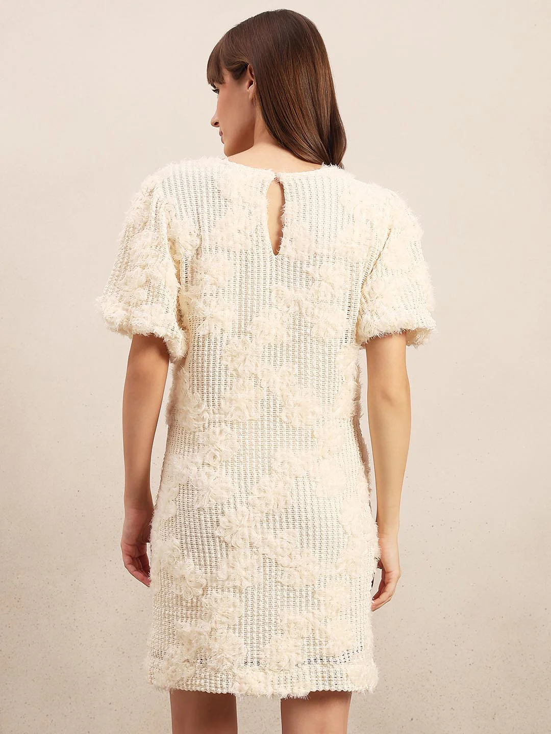 Off-White Floral Detail Short Dress - Image 4