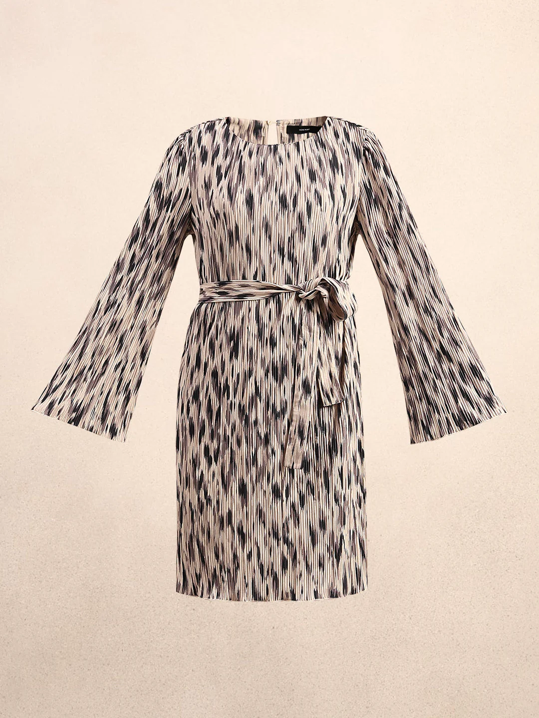 Beige Printed Belted Dress - Image 7