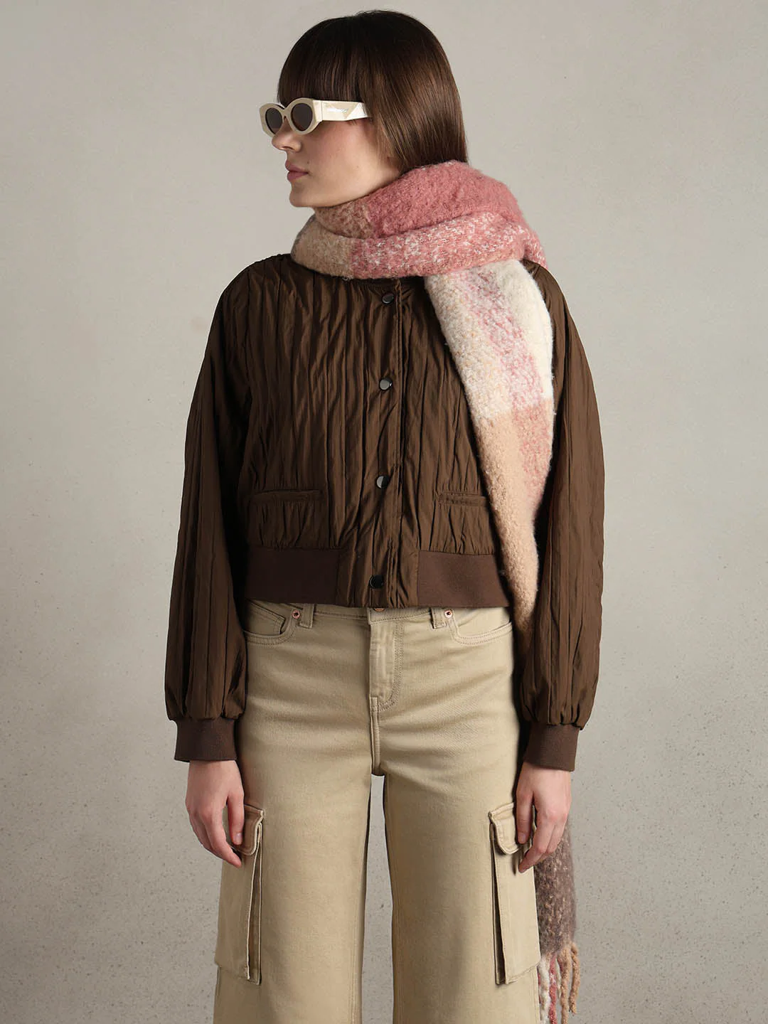 Dark Brown Quilted Bomber JACKET