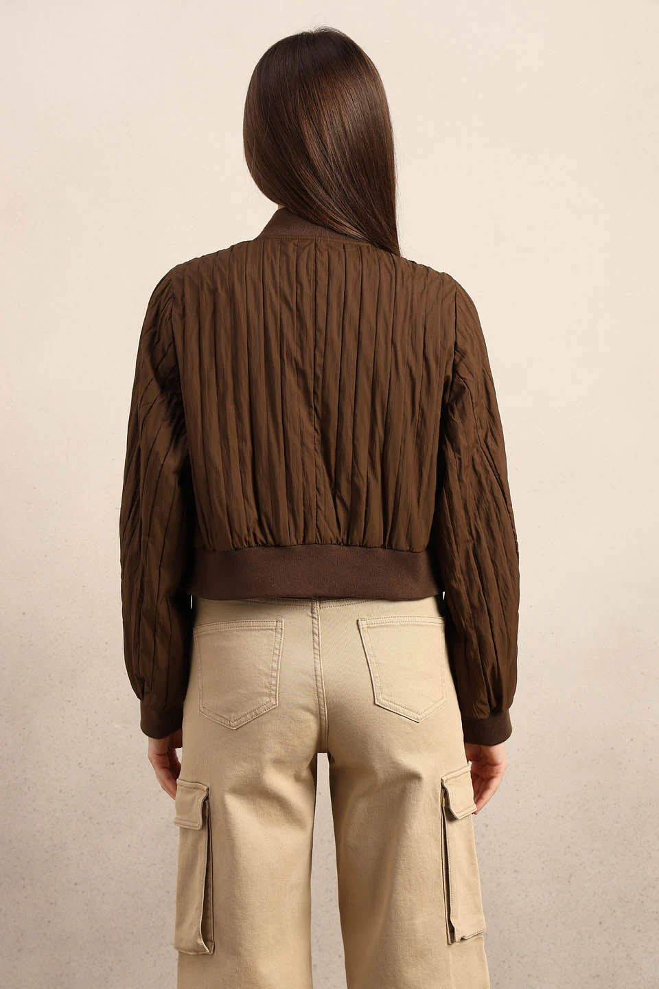 Dark Brown Quilted Bomber JACKET - Image 10