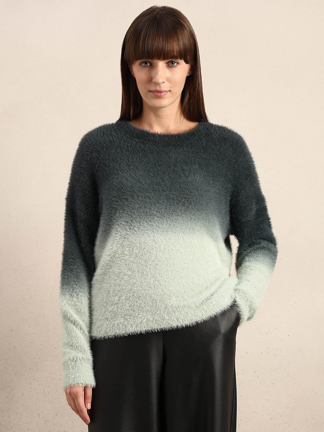 Green Gradient Fuzzy Sweater - Image 2