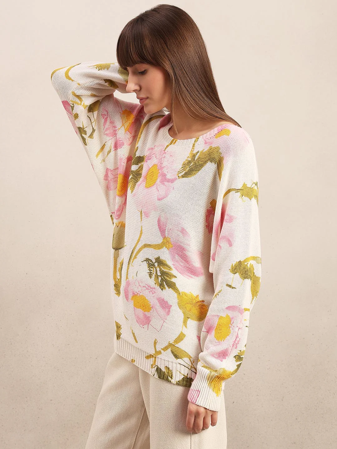 White Floral Print Pullover - Image 3