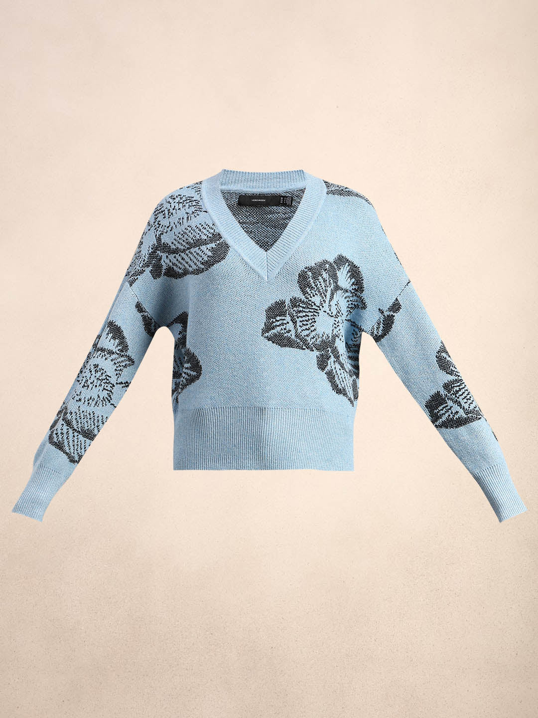 Light Blue Floral V-Neck Sweater - Image 7