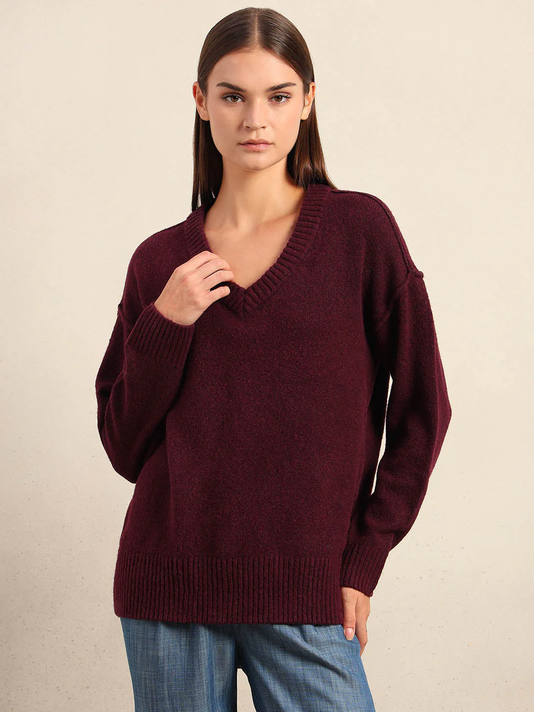 Deep Maroon V-Neck Pullover - Image 2