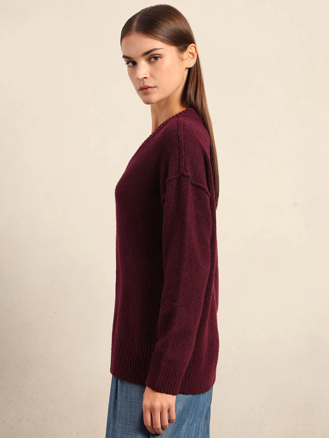 Deep Maroon V-Neck Pullover - Image 3