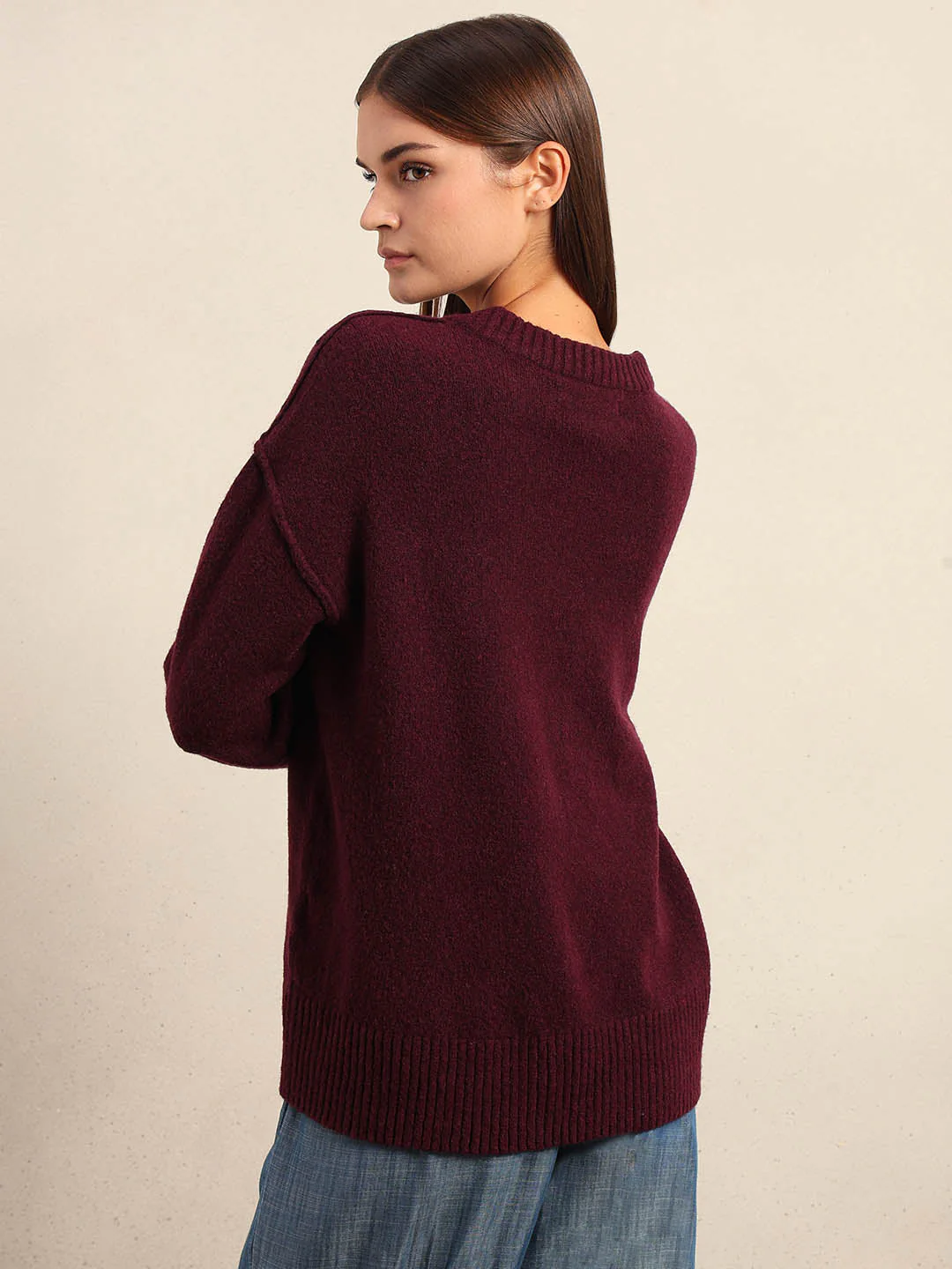 Deep Maroon V-Neck Pullover - Image 4