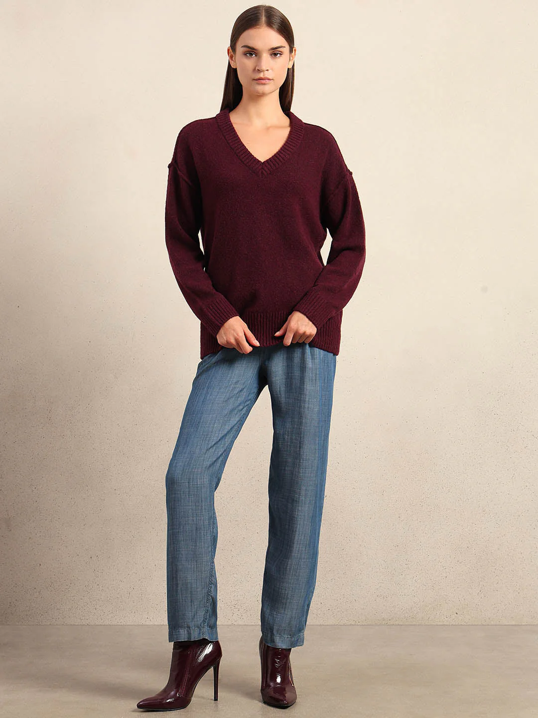 Deep Maroon V-Neck Pullover - Image 5