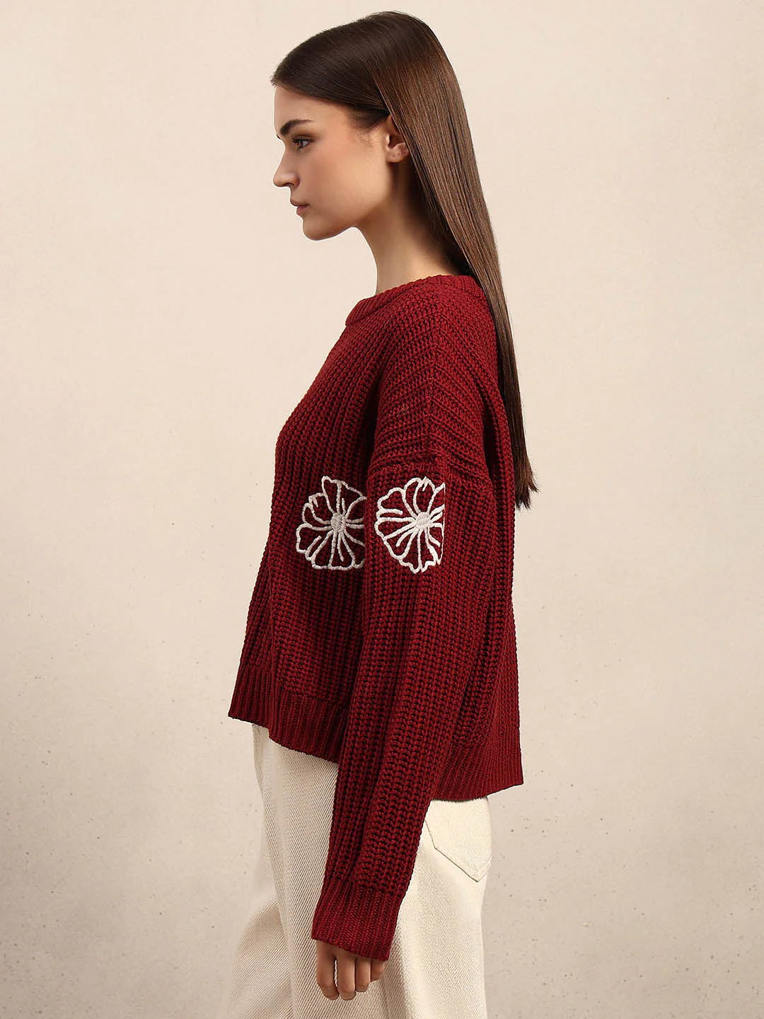 Red Floral Embroidered Pullover - Image 3
