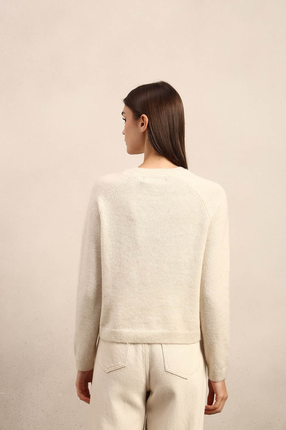 Heart Print O-Neck Pullover - Cream - Image 10