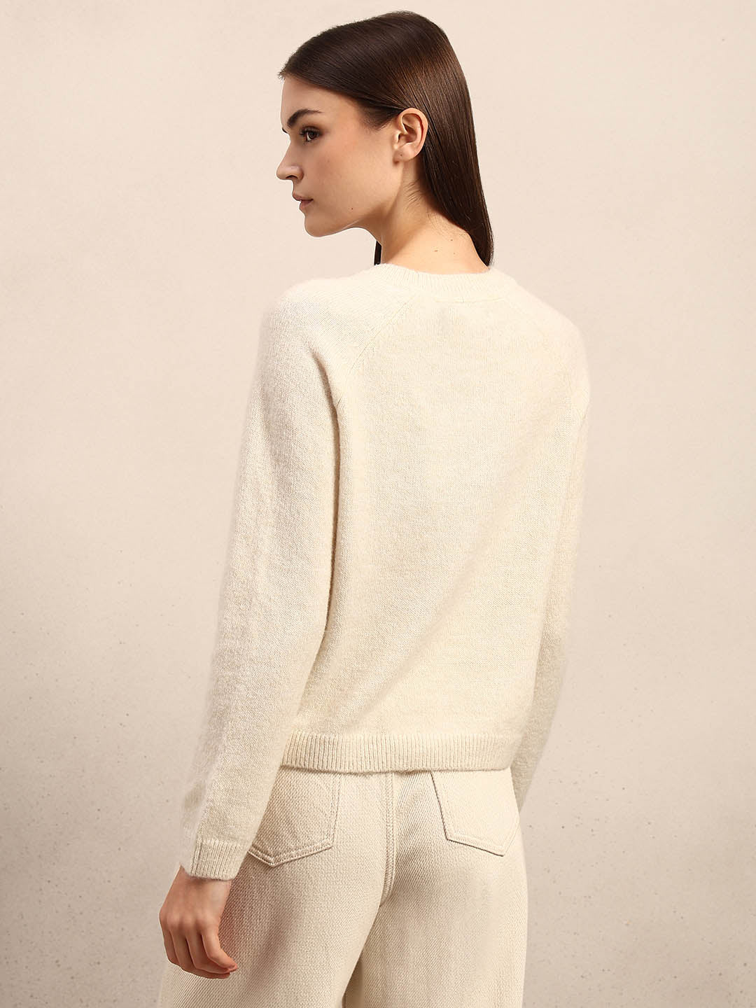 Heart Print O-Neck Pullover - Cream - Image 4