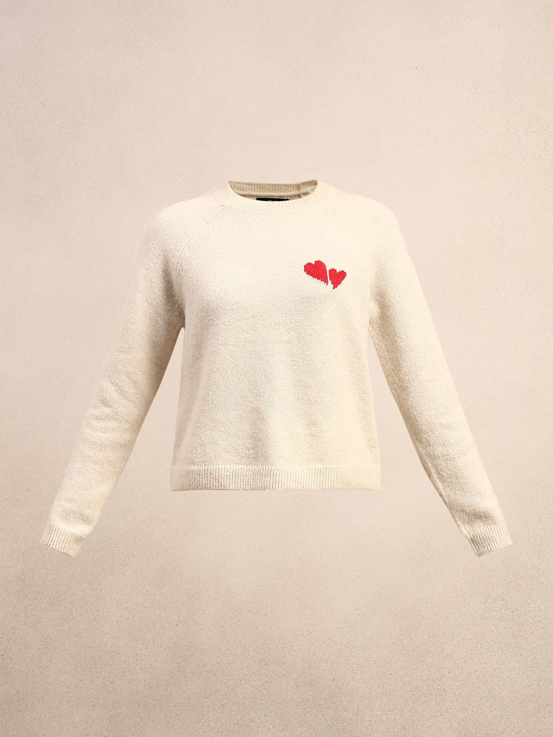 Heart Print O-Neck Pullover - Cream - Image 7