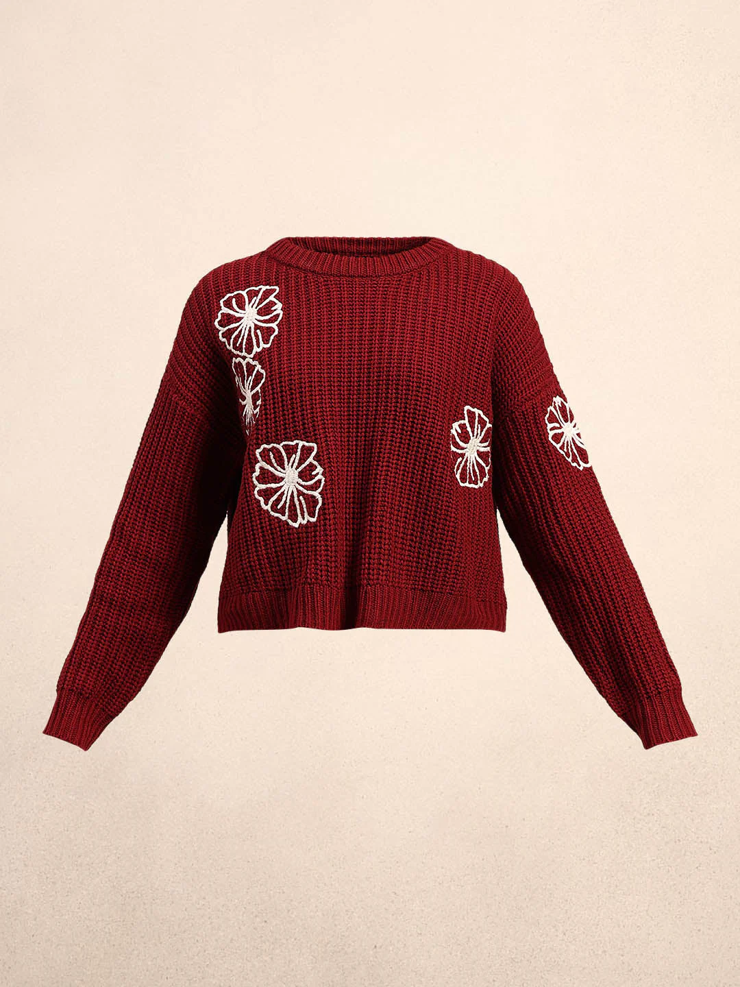 Floral Embroidered O-Neck Pullover - Image 7