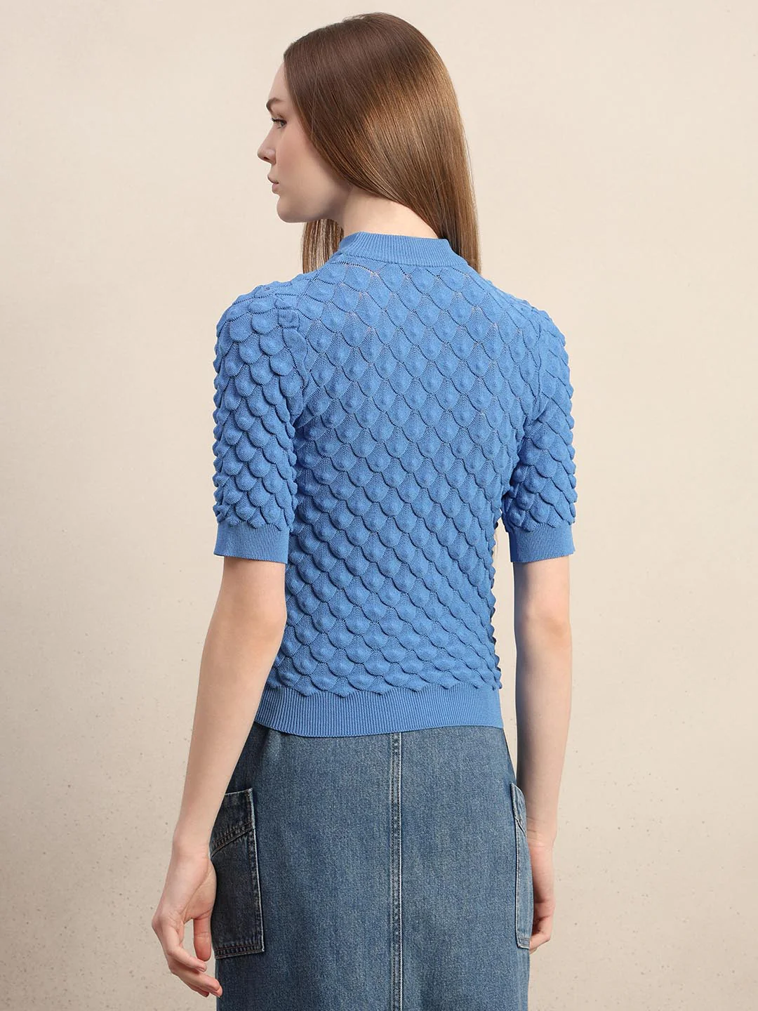 Blue Textured Knitted Top - Image 4