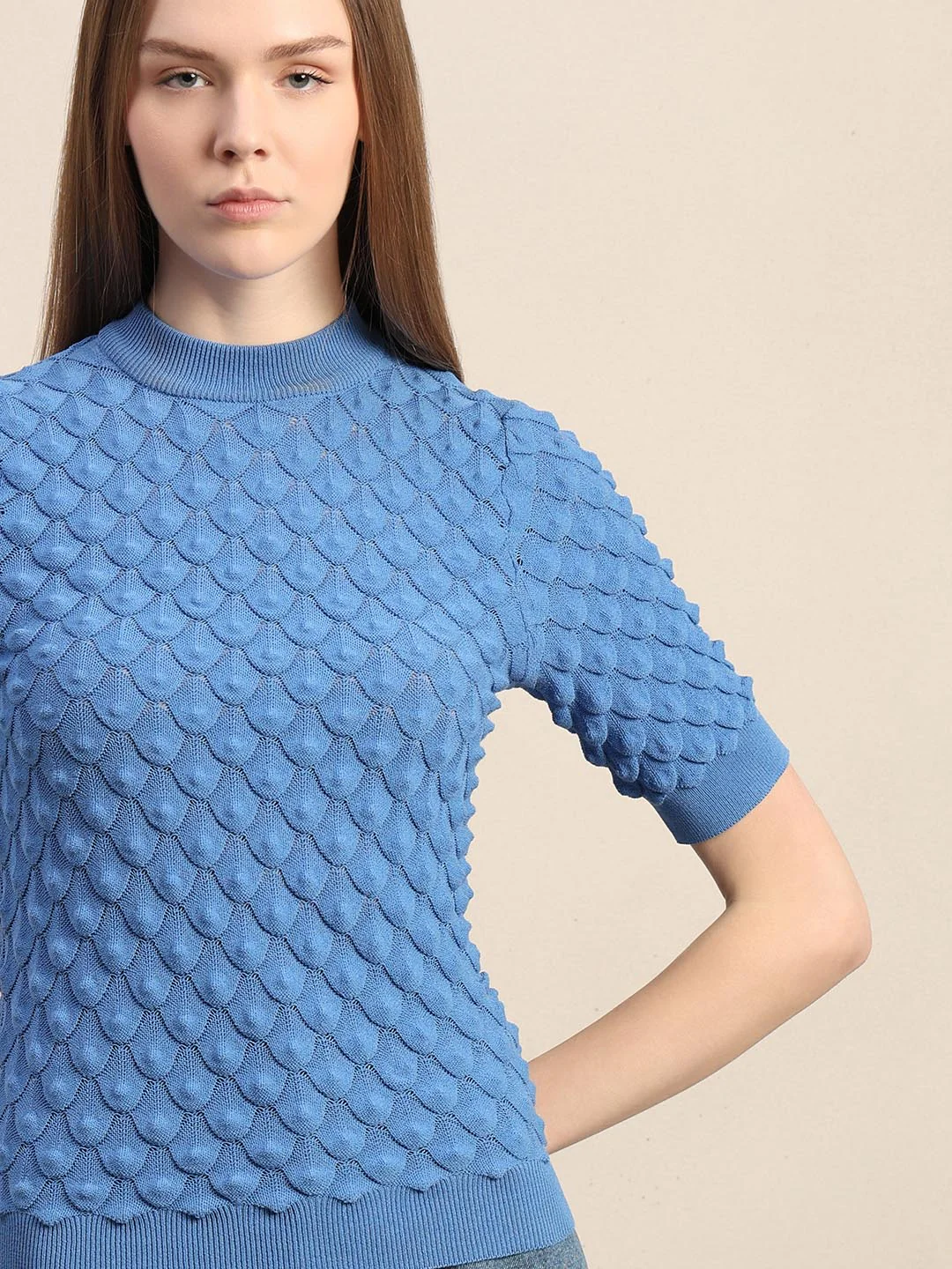 Blue Textured Knitted Top - Image 6