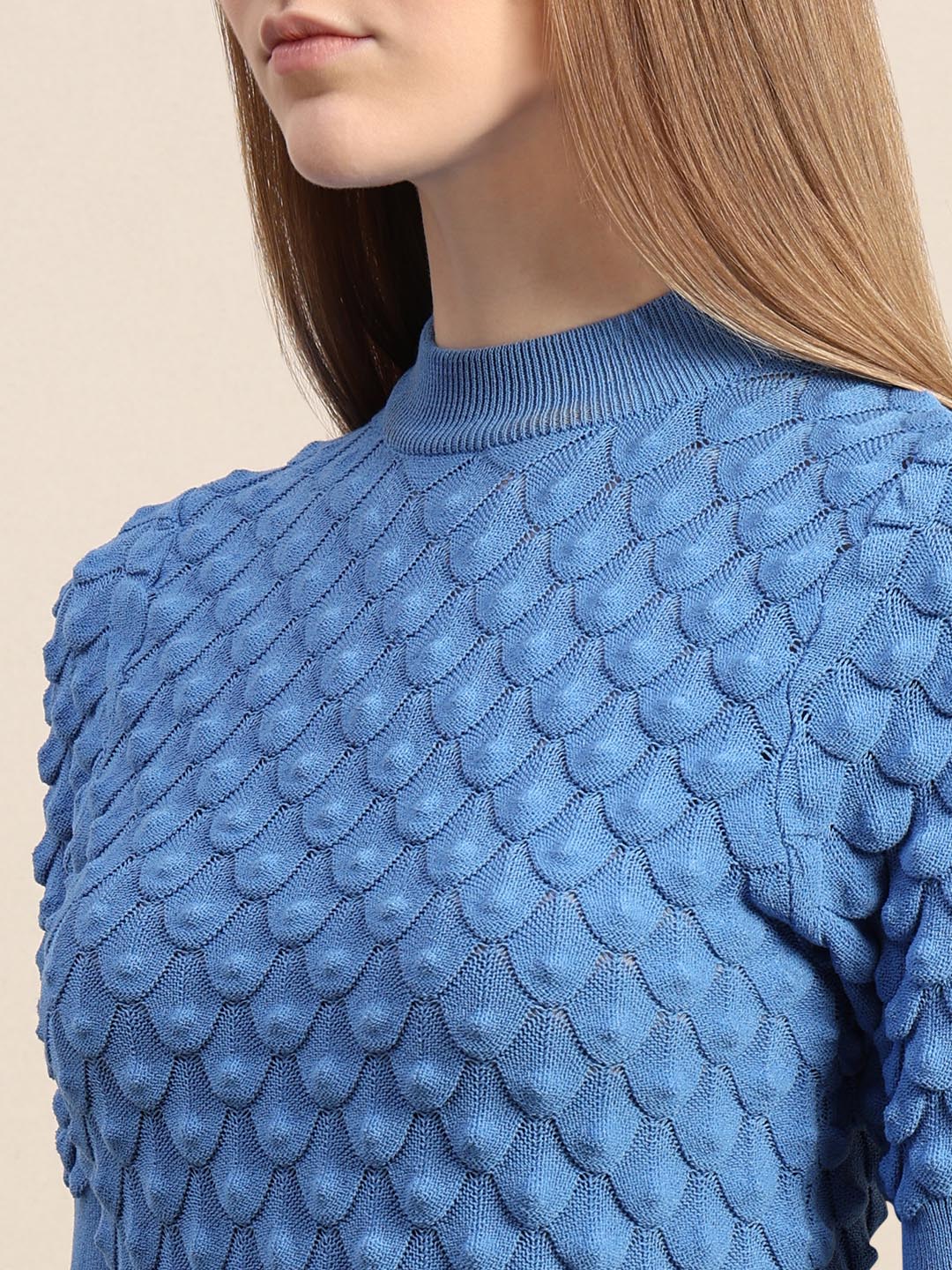 Blue Textured Knitted Top - Image 8