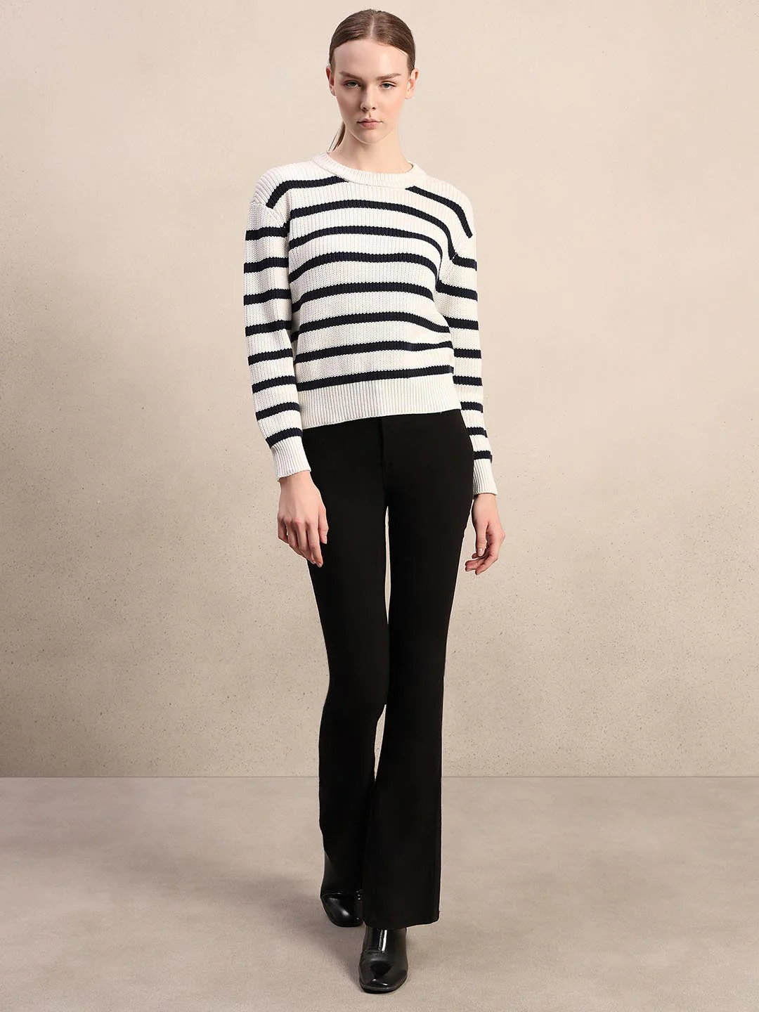 Ecru Striped O-Neck Pullover - Image 5