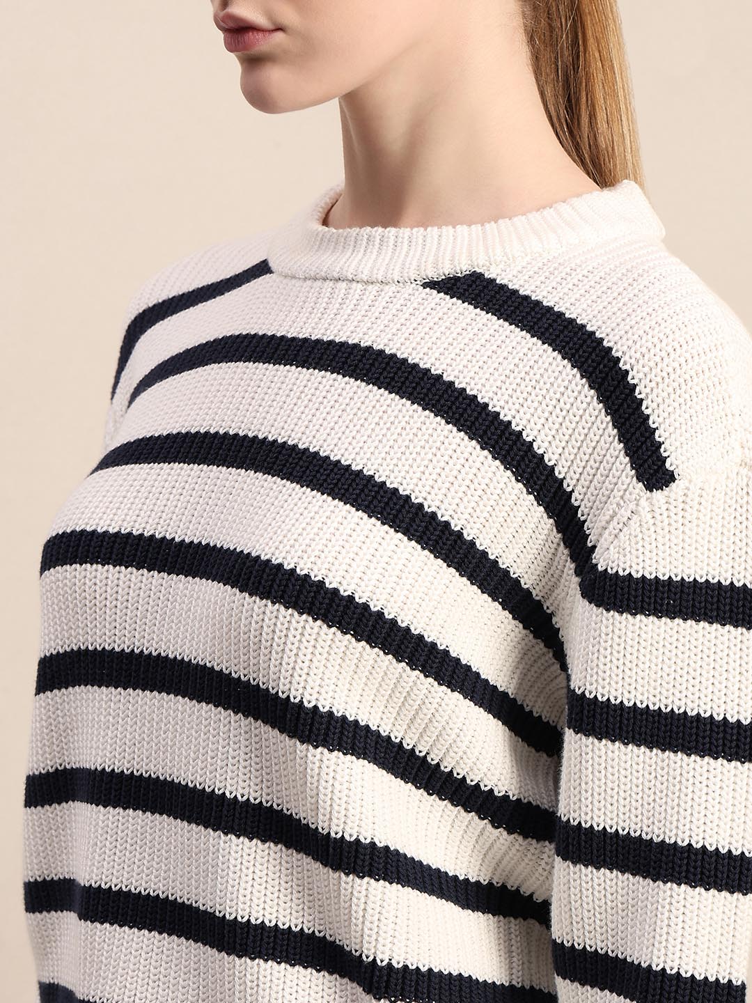 Ecru Striped O-Neck Pullover - Image 8