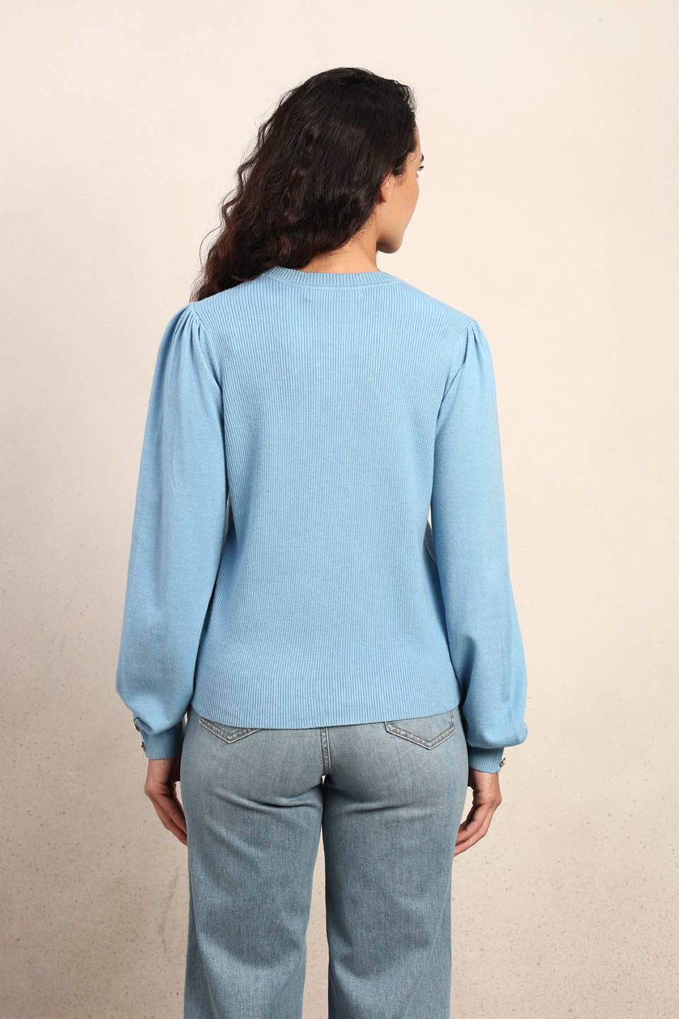 Ribbed Knit O-Neck Pullover - Light Blue - Image 10