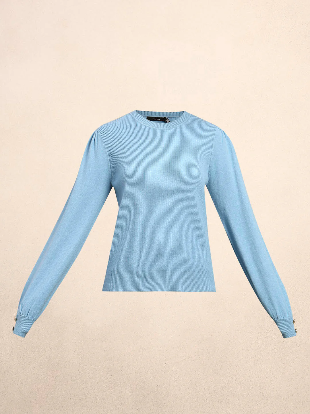 Ribbed Knit O-Neck Pullover - Light Blue - Image 7
