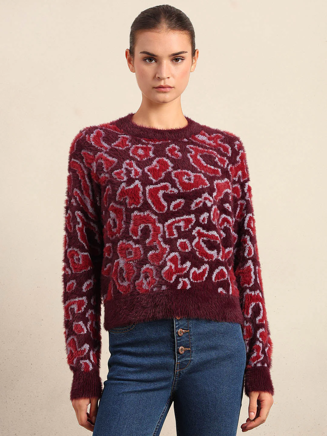 Red & Pink Animal Print Pullover - Image 2