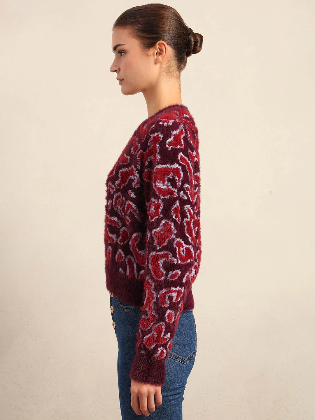 Red & Pink Animal Print Pullover - Image 3