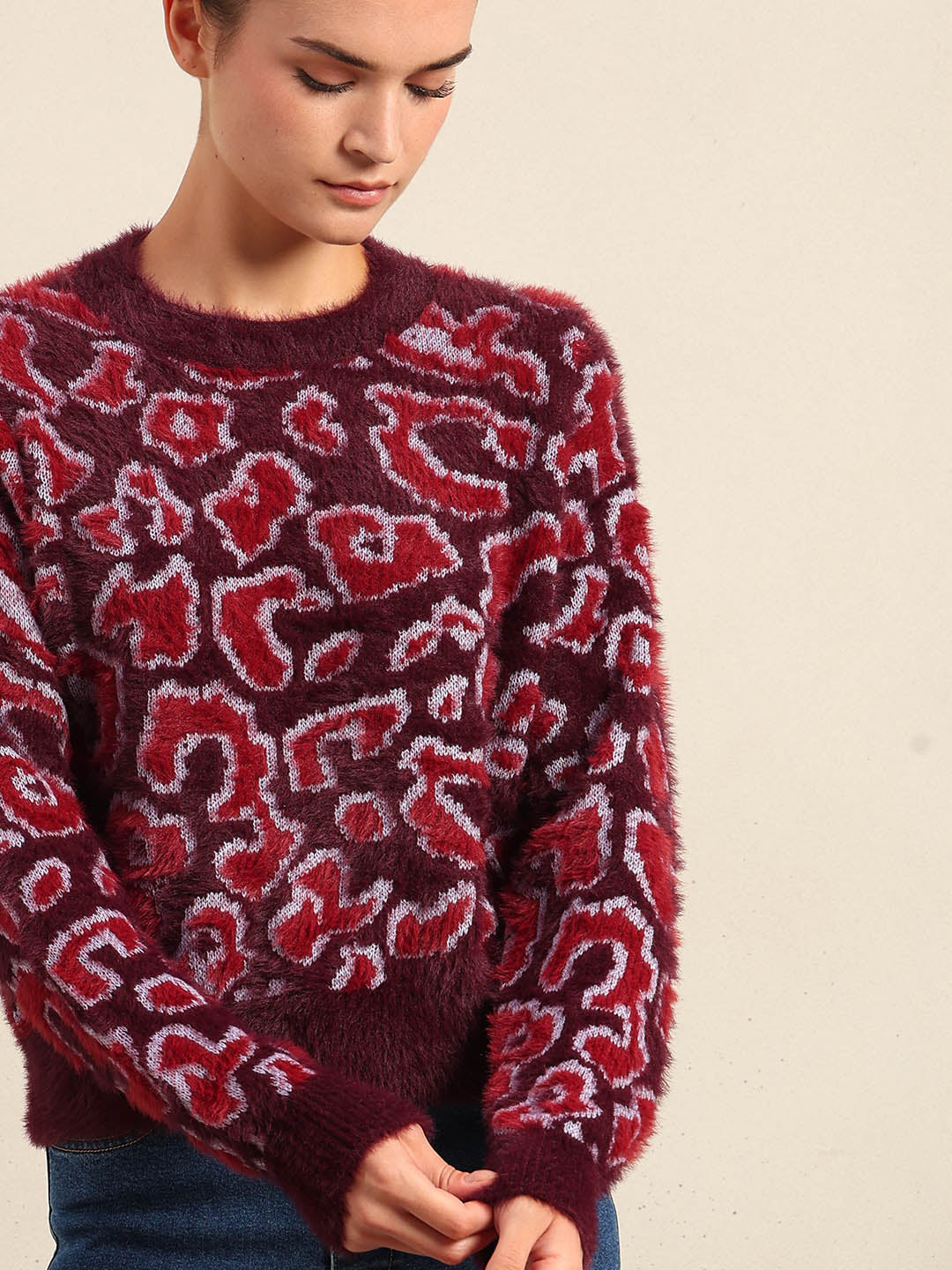 Red & Pink Animal Print Pullover - Image 6