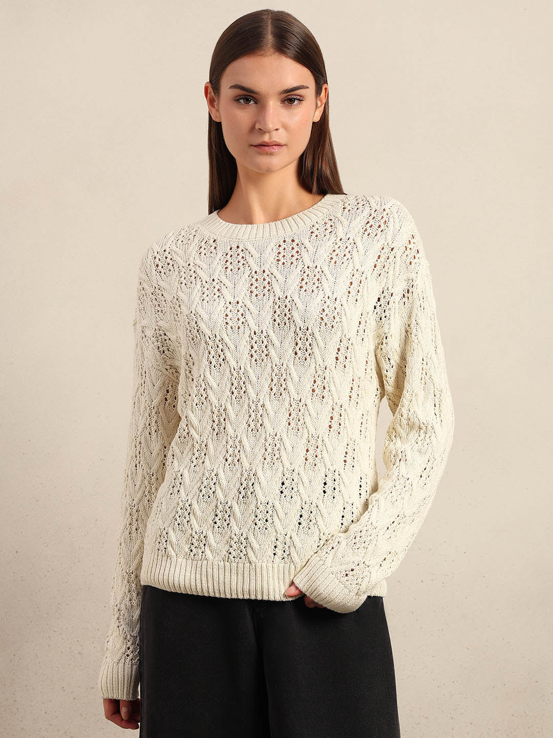 Ivory Lace Knit Pullover - Image 2