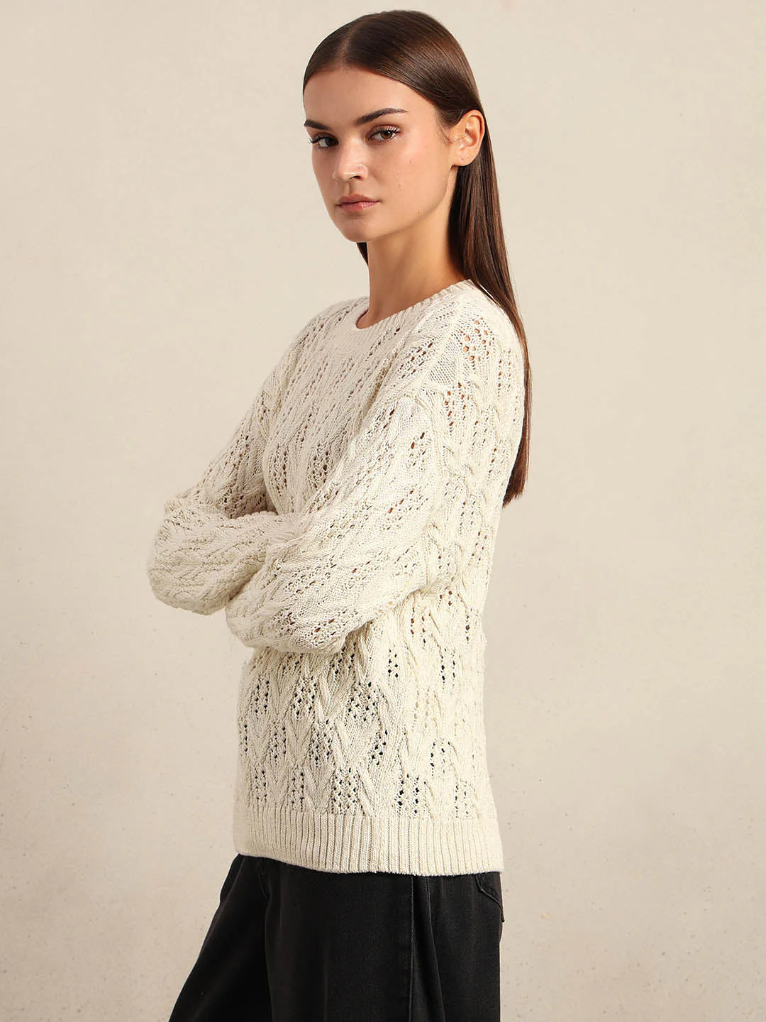 Ivory Lace Knit Pullover - Image 3