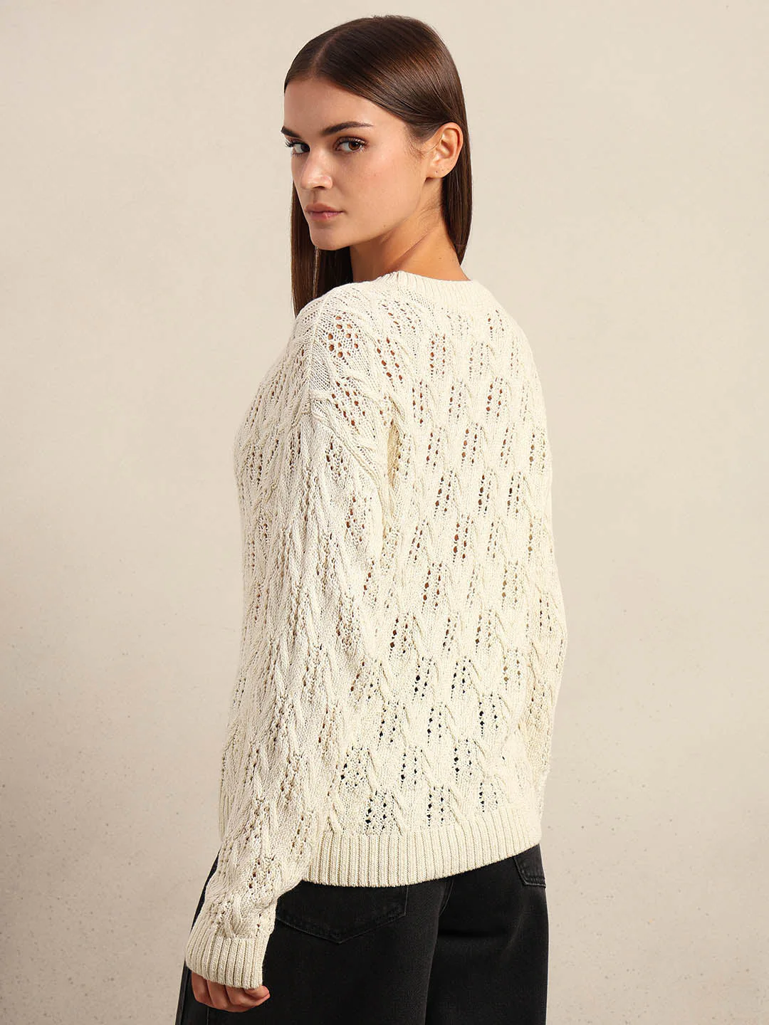 Ivory Lace Knit Pullover - Image 4