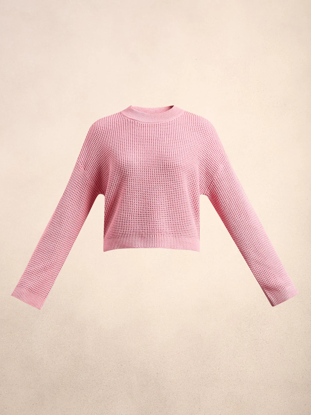 O-Neck Waffle Knit Sweater - Image 7