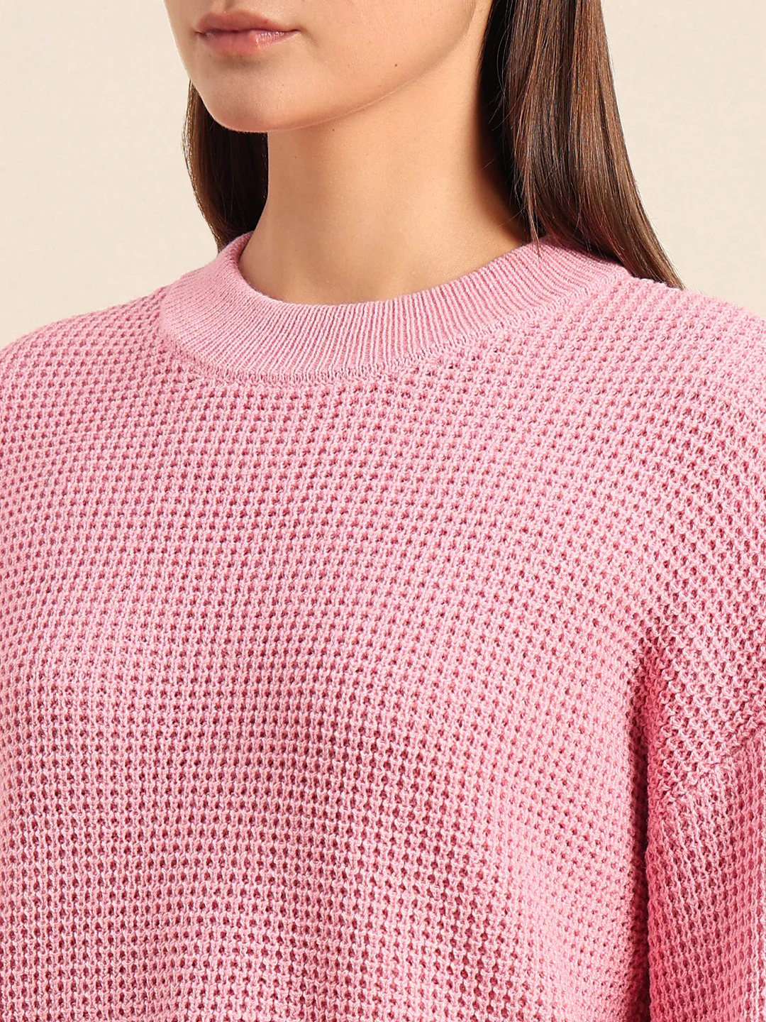O-Neck Waffle Knit Sweater - Image 8