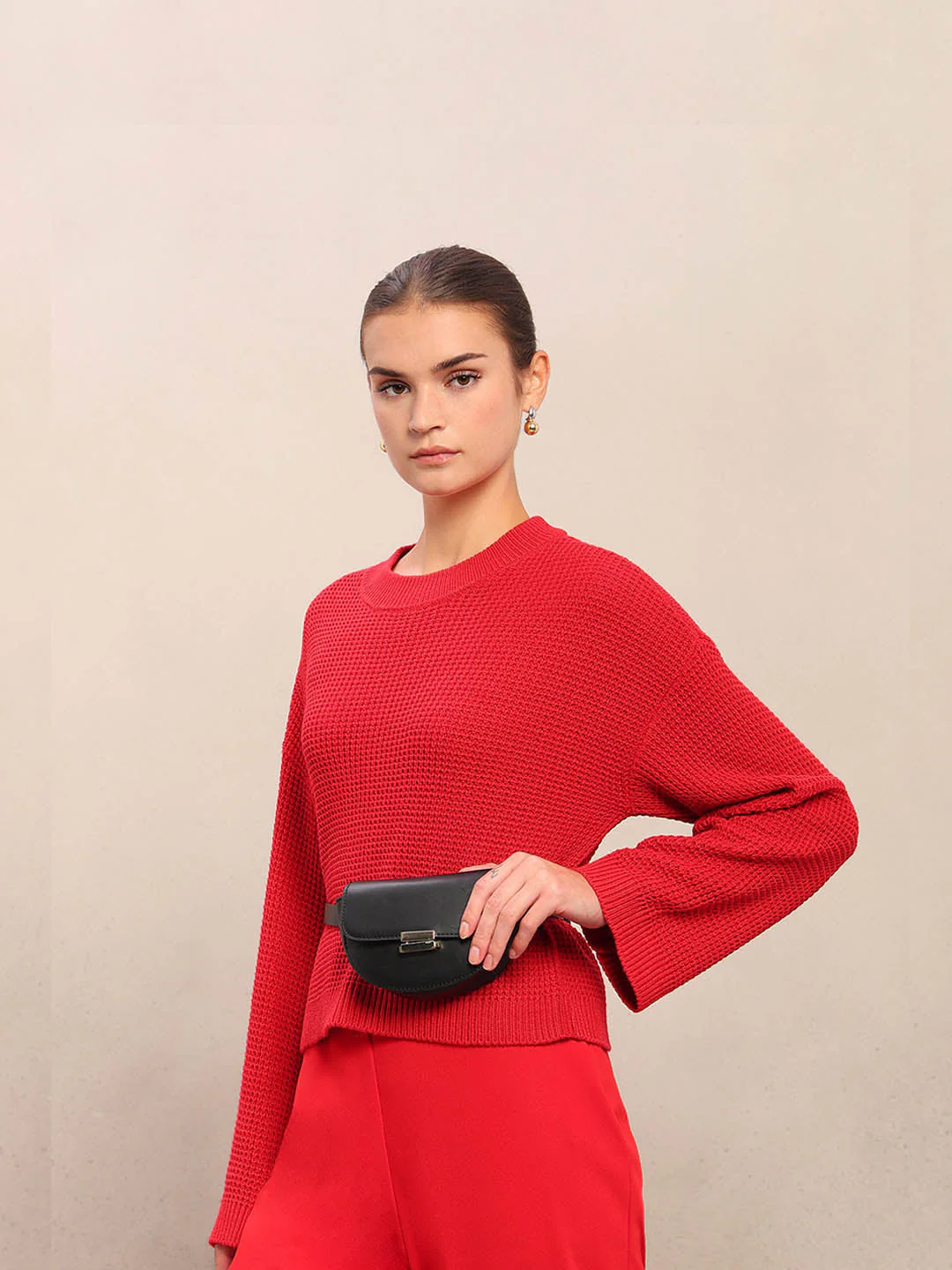 Bright Red Cropped Pullover