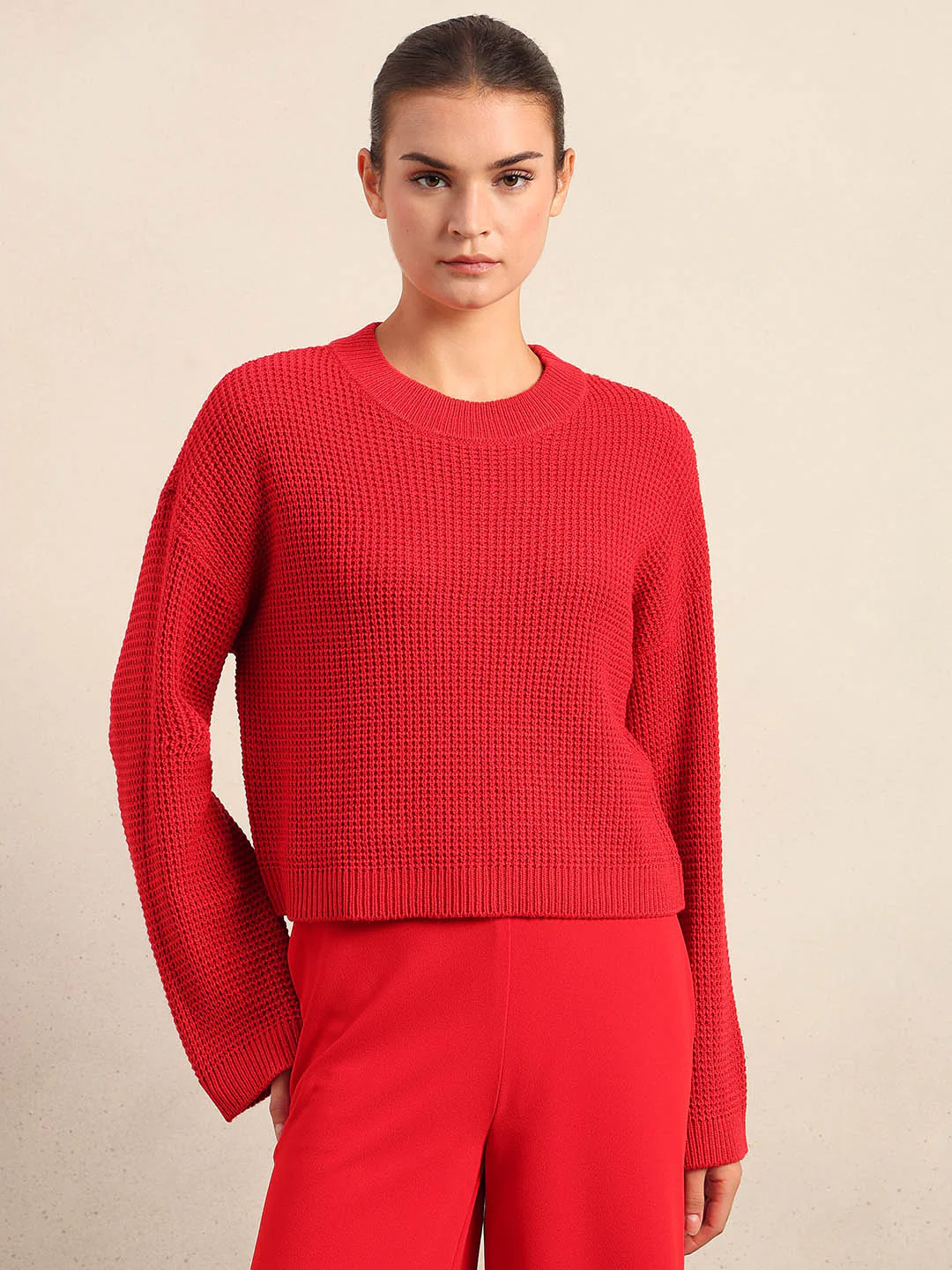 Bright Red Cropped Pullover - Image 2