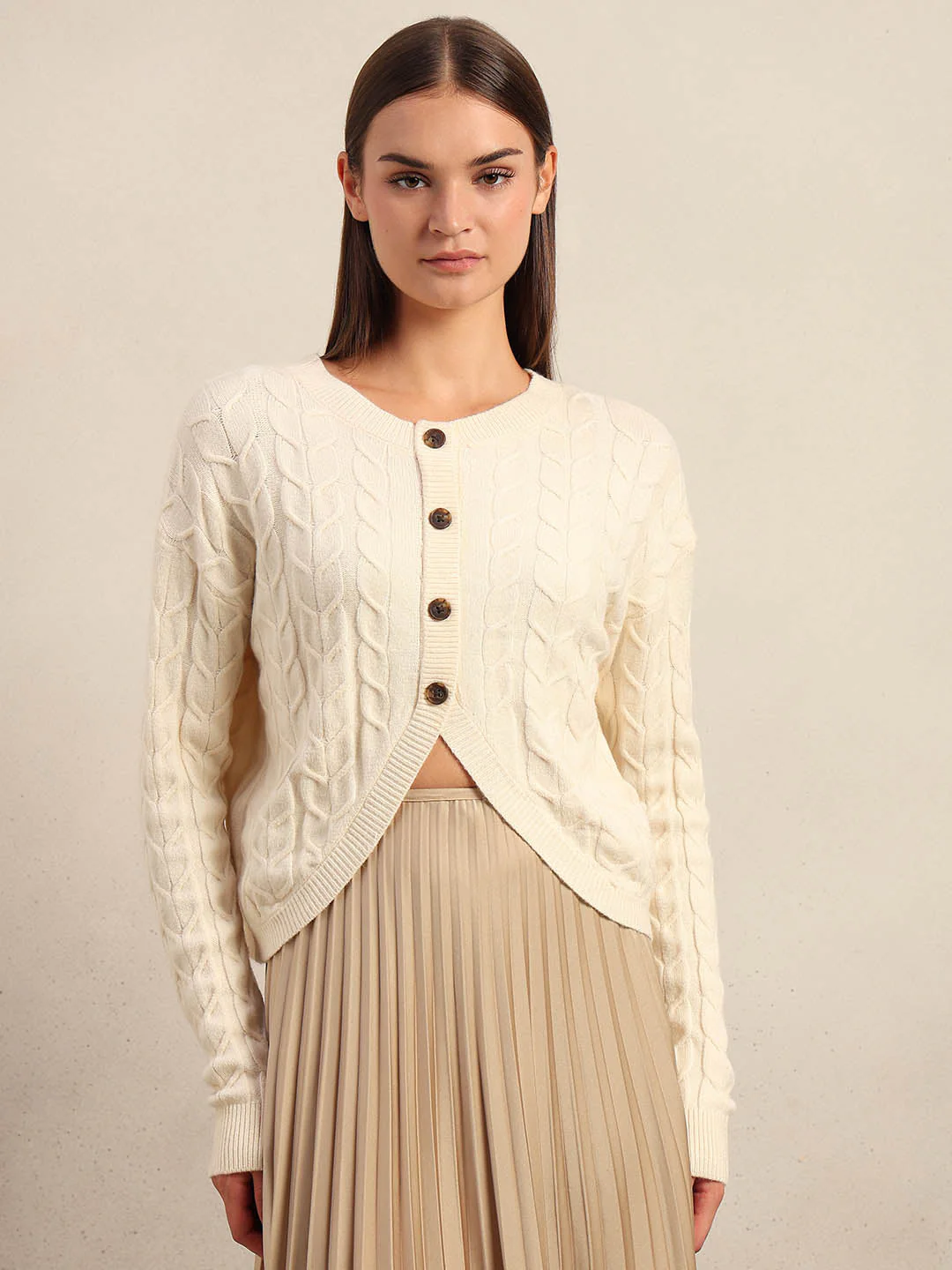 Cream Cable-Knit Cardigan - Image 2