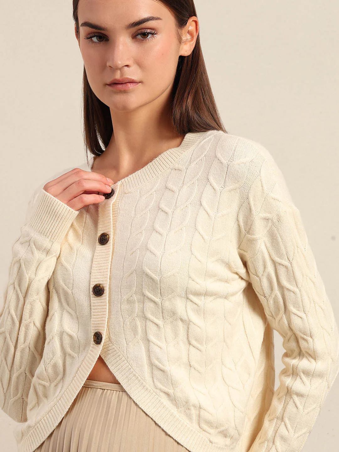 Cream Cable-Knit Cardigan - Image 6
