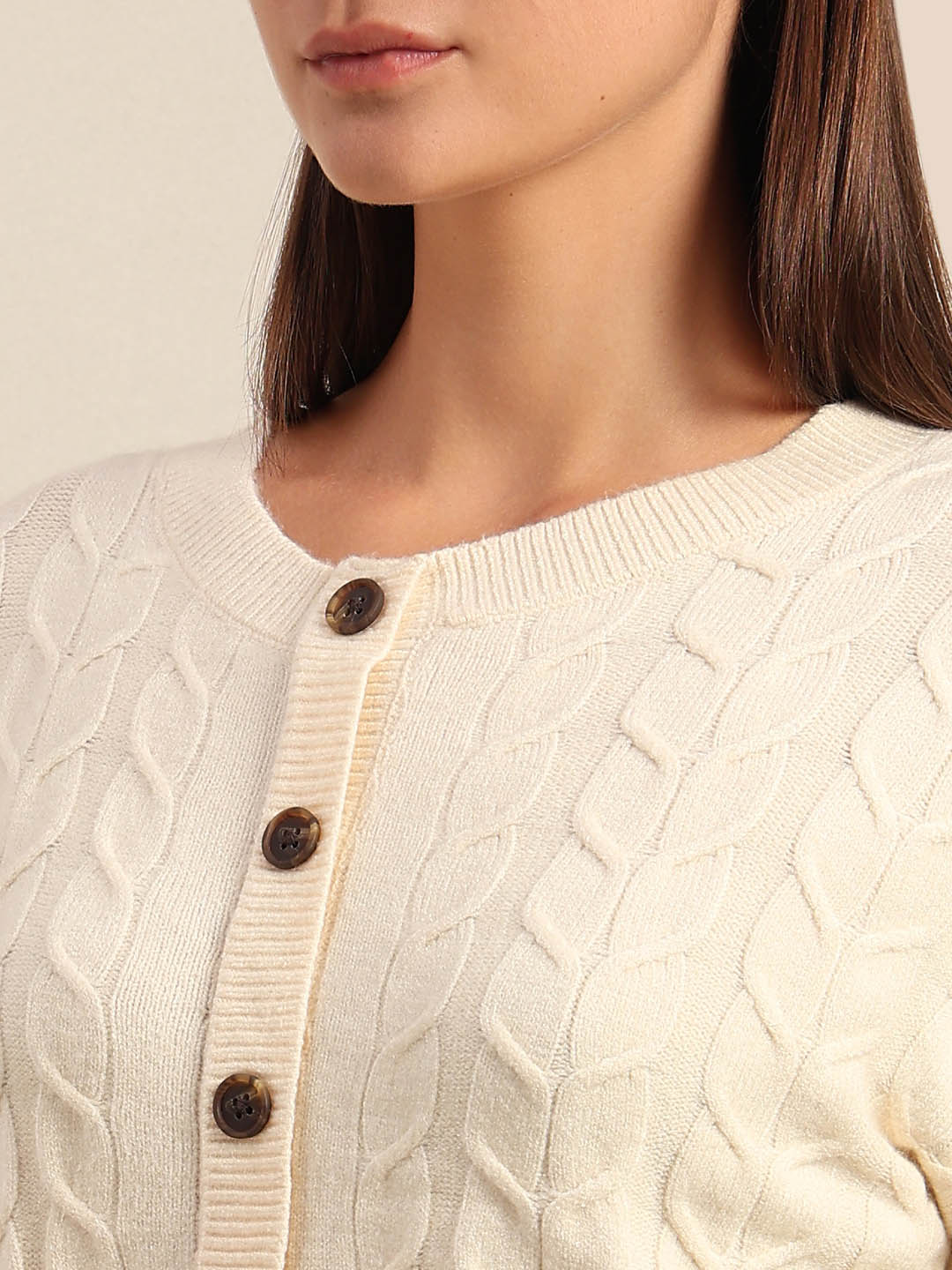 Cream Cable-Knit Cardigan - Image 8