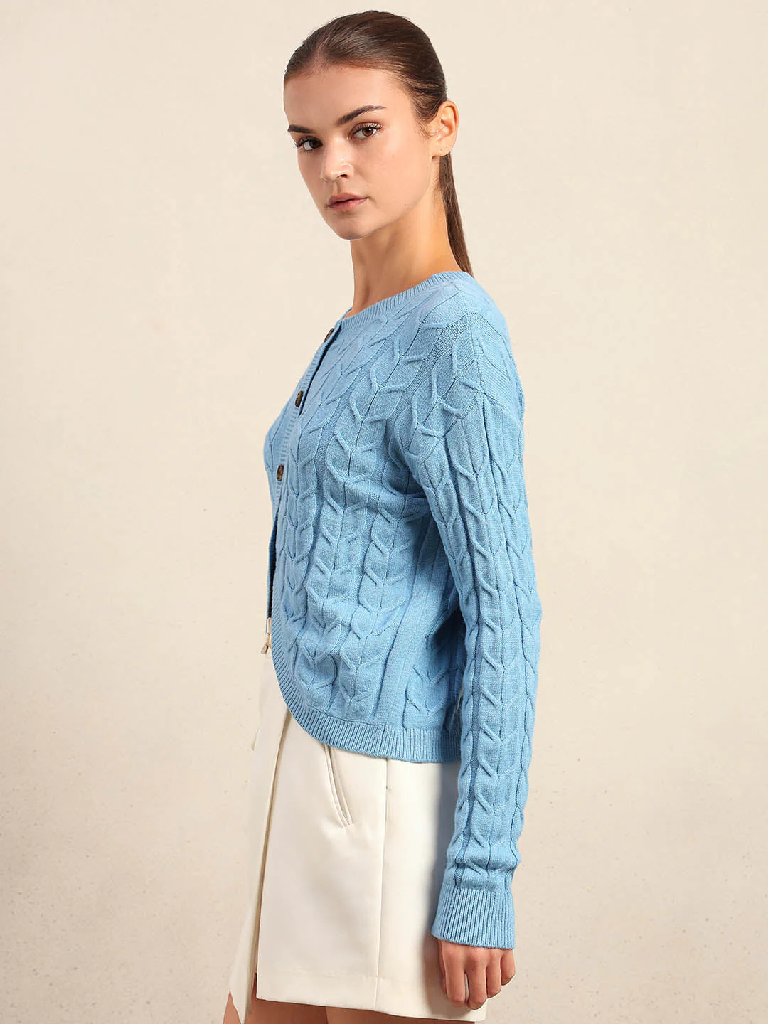Light Blue Cable-Knit Cardigan - Image 3