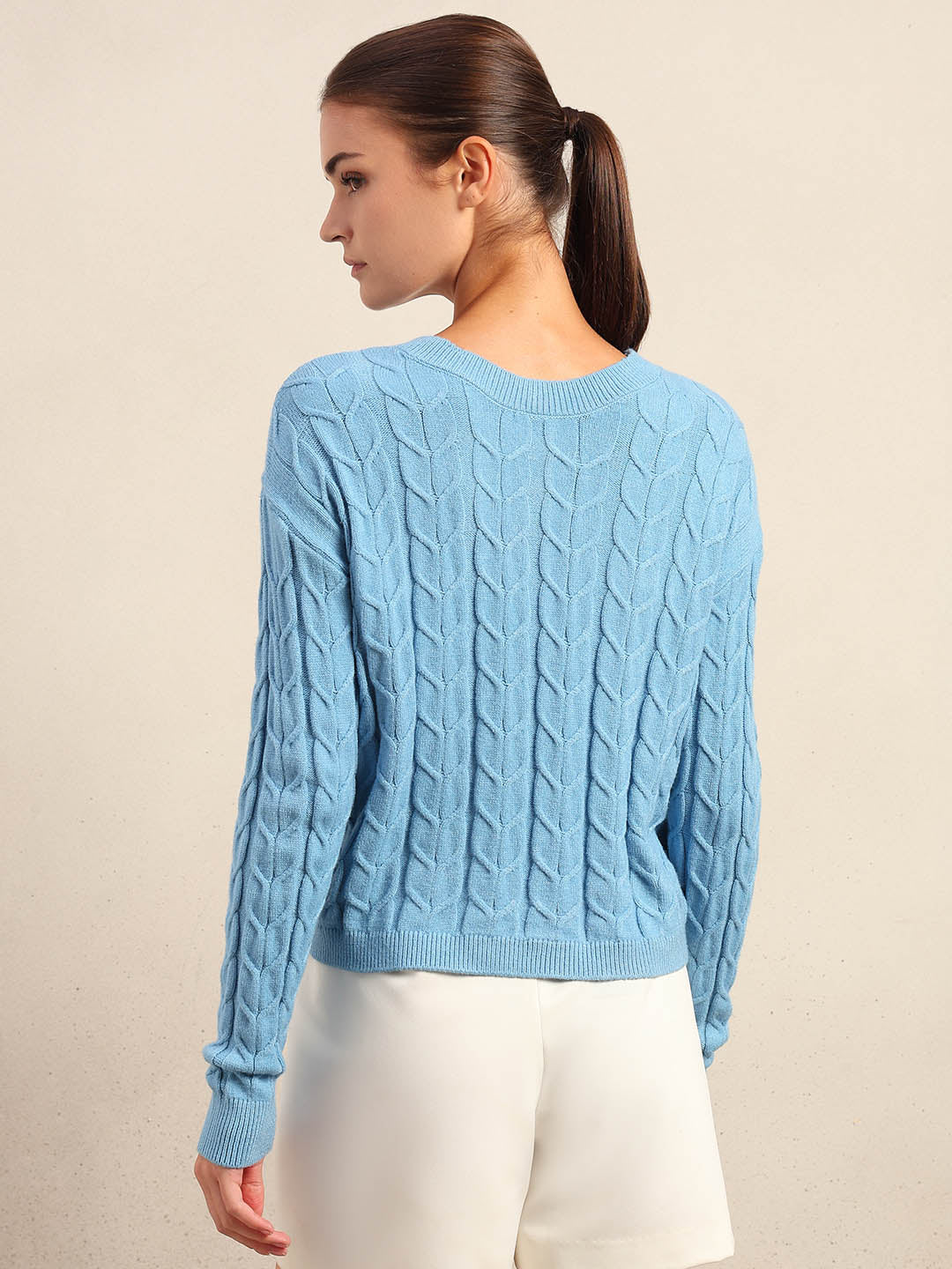 Light Blue Cable-Knit Cardigan - Image 4