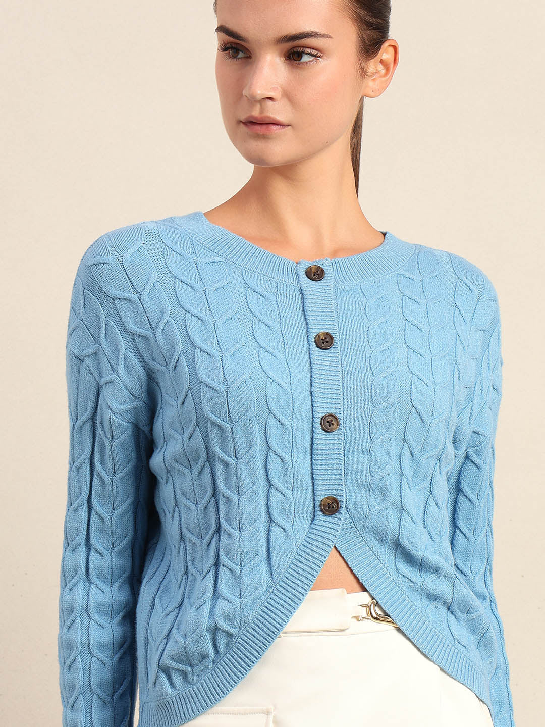 Light Blue Cable-Knit Cardigan - Image 6