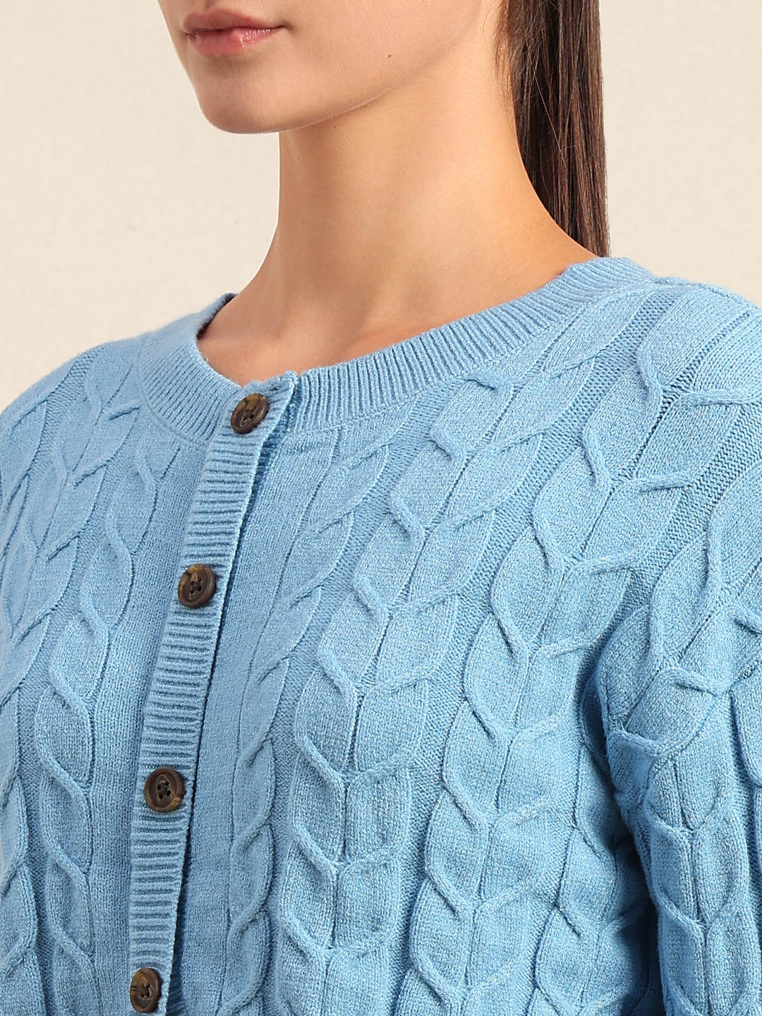Light Blue Cable-Knit Cardigan - Image 8
