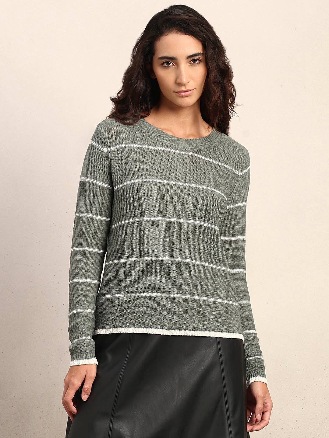 Striped Knitted Pullover - Green - Image 2