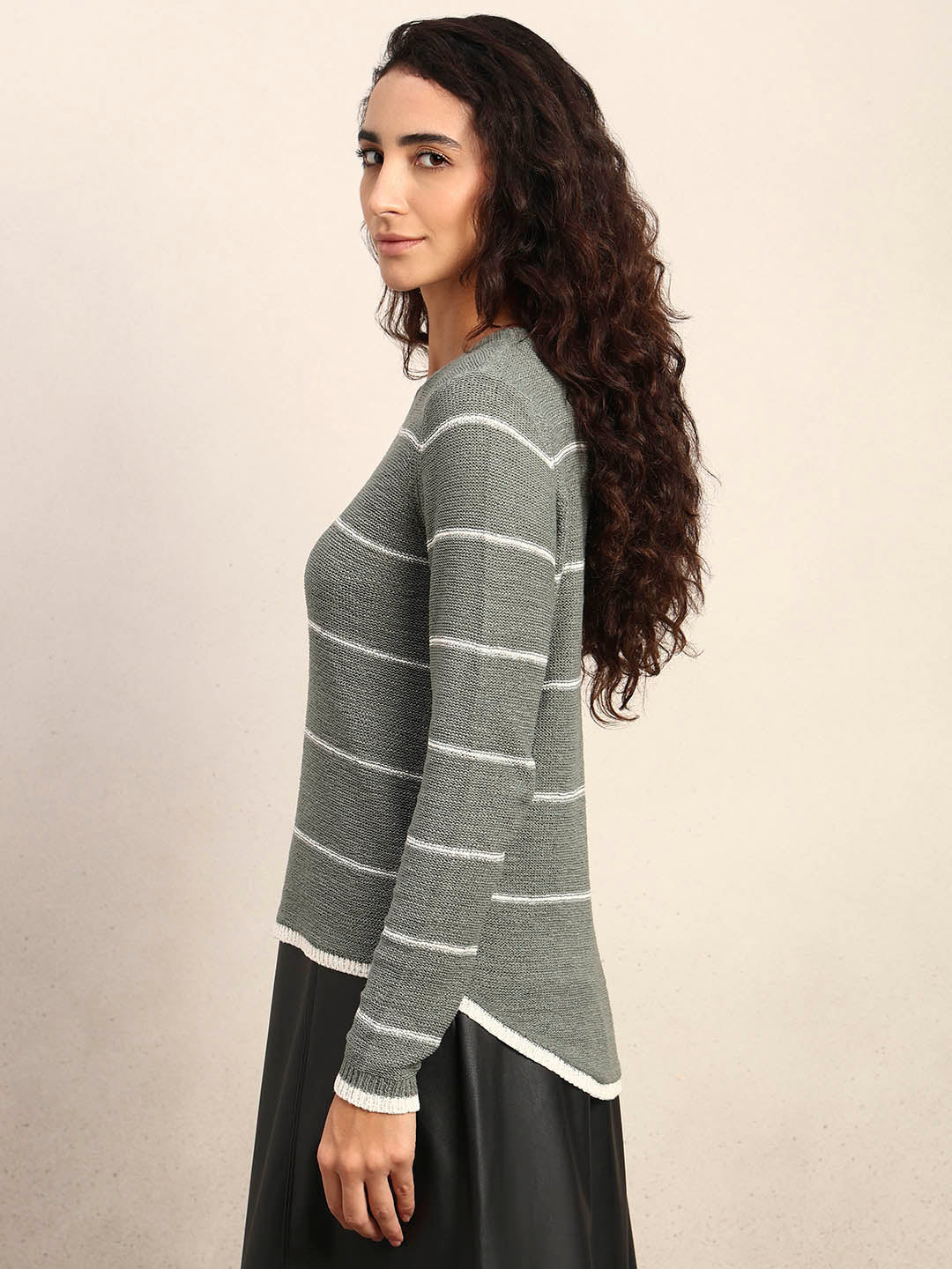 Striped Knitted Pullover - Green - Image 3