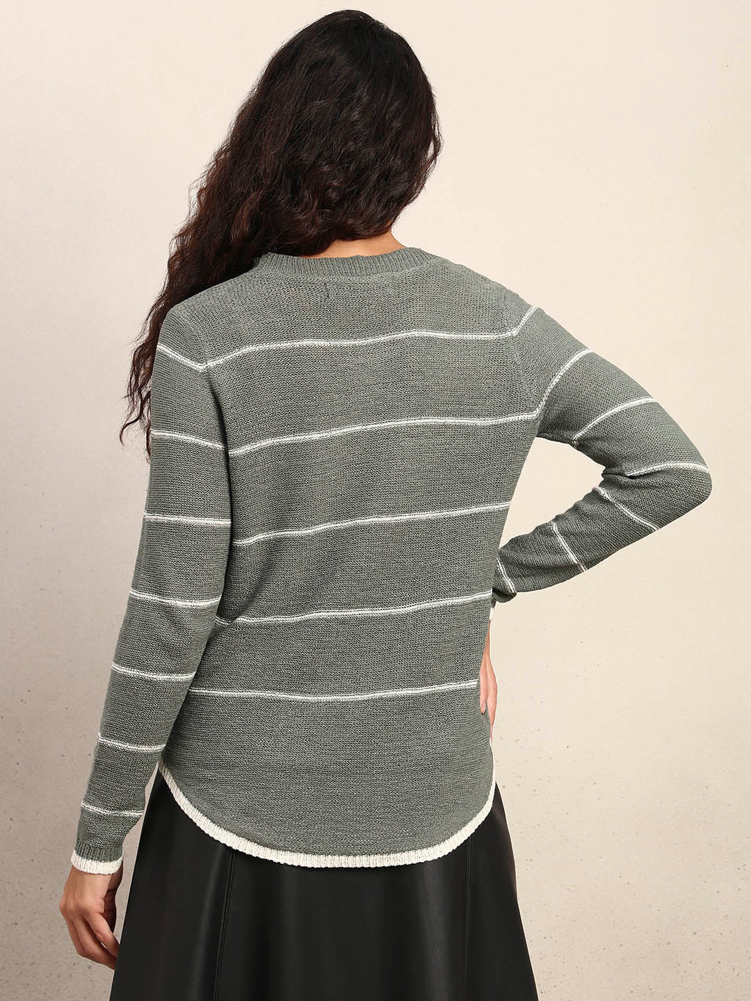 Striped Knitted Pullover - Green - Image 4