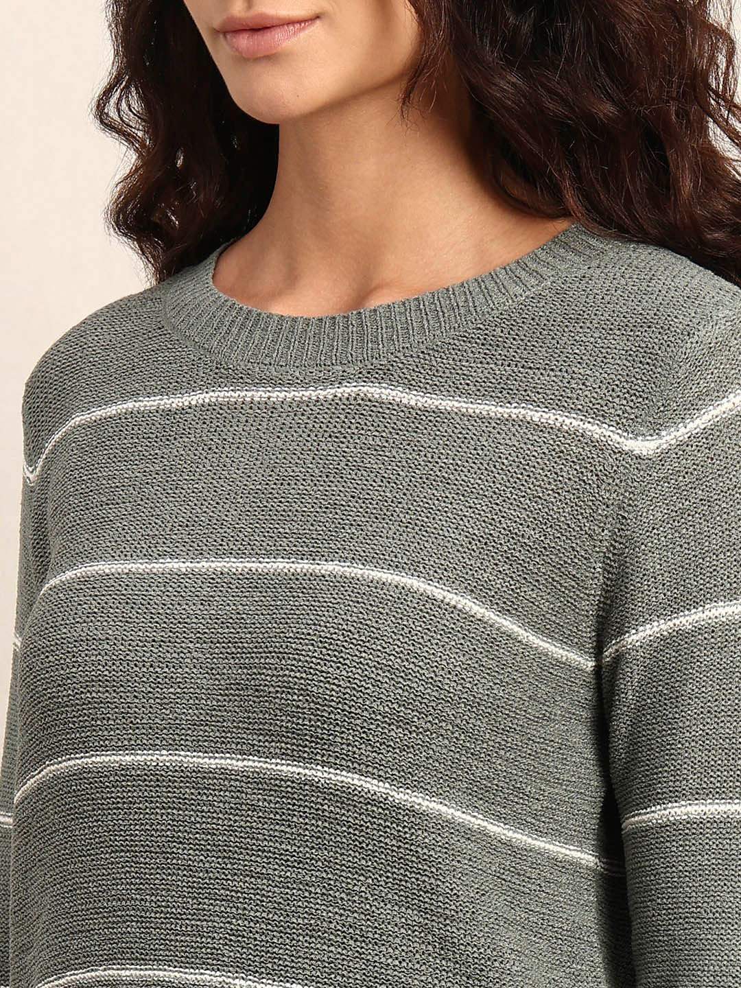 Striped Knitted Pullover - Green - Image 8