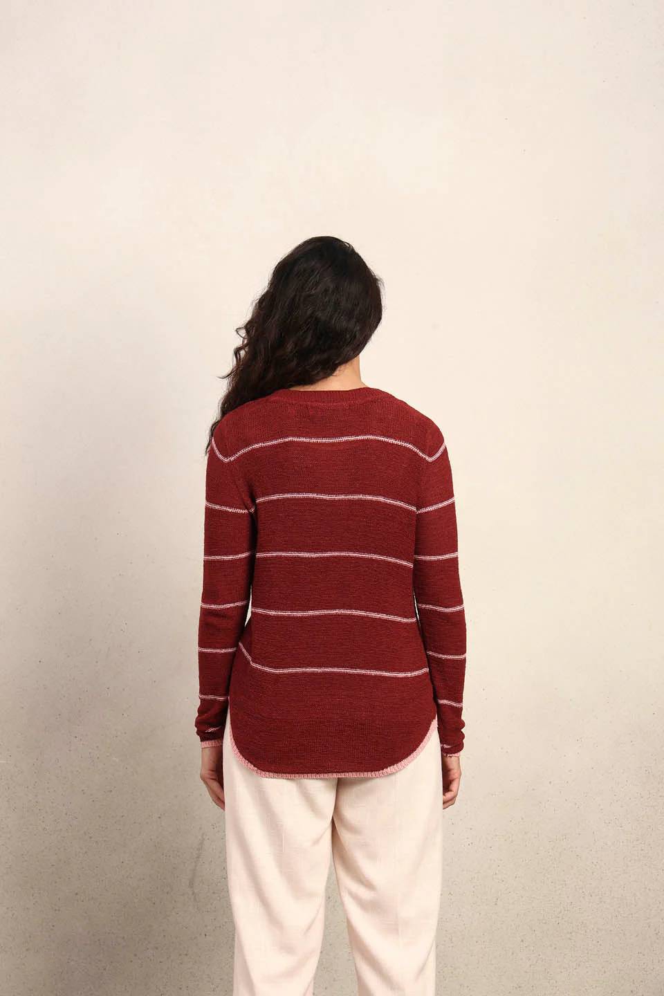 Striped Knitted Pullover - Red - Image 10