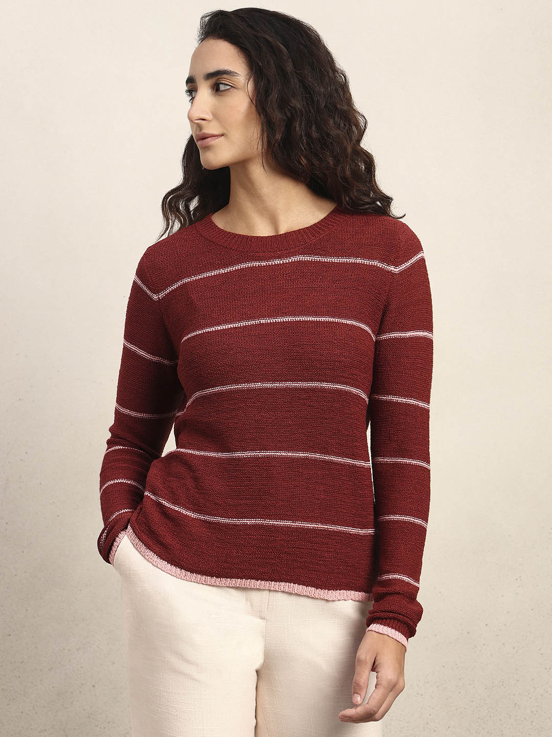 Striped Knitted Pullover - Red - Image 2