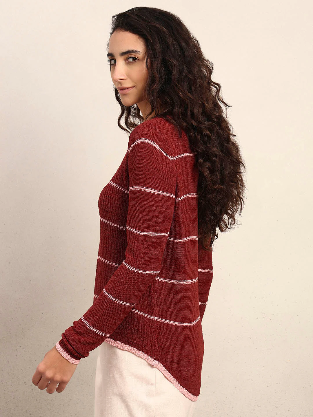 Striped Knitted Pullover - Red - Image 3