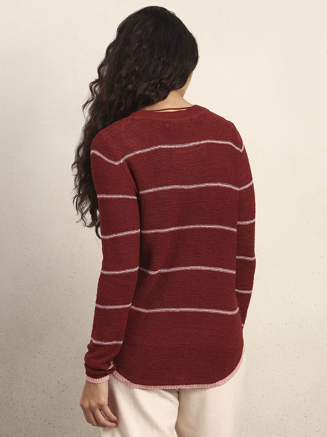Striped Knitted Pullover - Red - Image 4