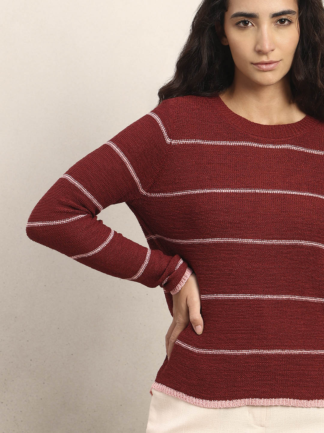 Striped Knitted Pullover - Red - Image 6