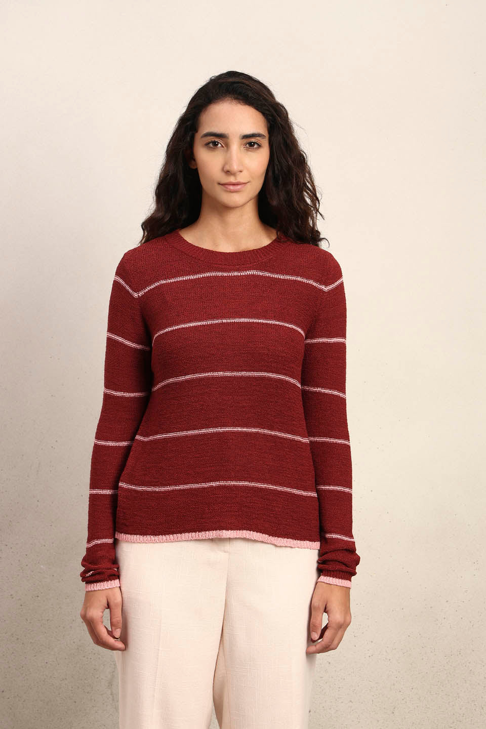 Striped Knitted Pullover - Red - Image 9